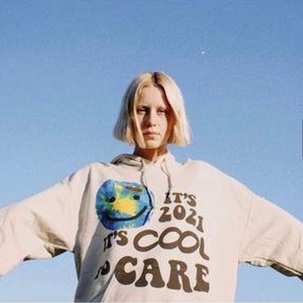 lonely ghost it’s 2021 it’s cool to care hoodie in sand